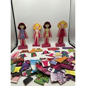Melissa & Doug Magnetic Dress-Up Wooden‎ Dolls Maggie & Emma Pretend Play